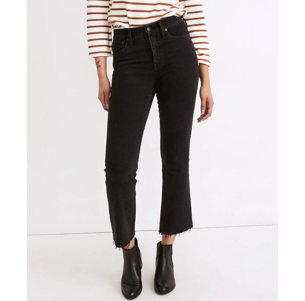 Madewell Cali Demi-Boot Crop Jeans 27x24 Size 4 Tall Black Raw Hem NB086 NWOT